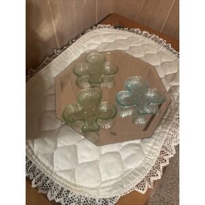 Tiara Indiana Glass "Sandwich" pattern club-shaped dish Set Of 3 Blue